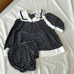 Beautiful sailor style dress with diaper cover and hat